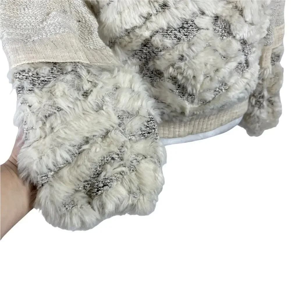 Anthropologie Amadi Calista Knit Faux Fur Cream Textured Sweater Cotton Small